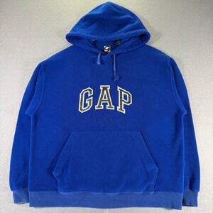 Vintage GAP‎ Athletic Blue Fleece Hoodie Sweatshirt Mens Size M Spellout